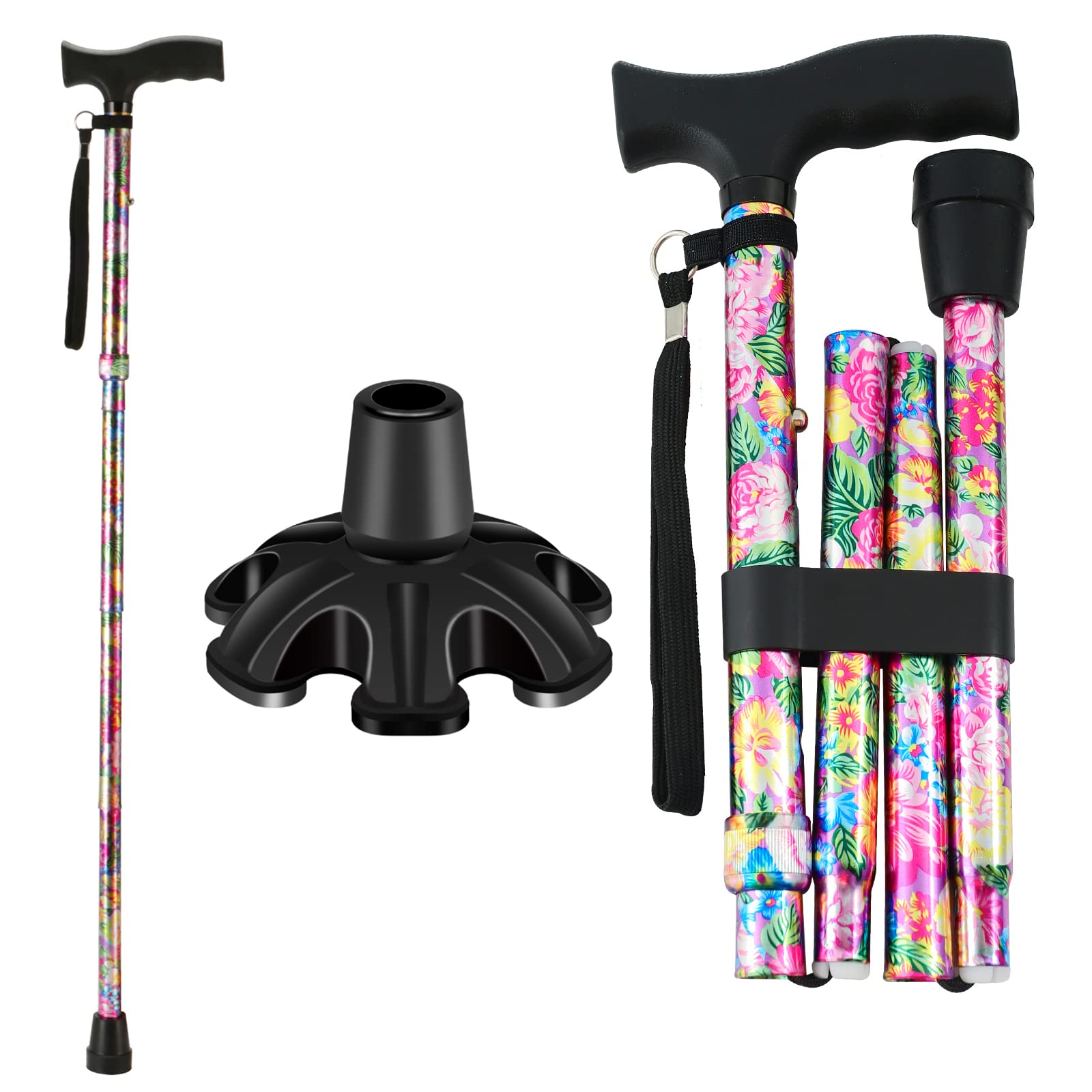 Walking Cane LIXIANG Cane for Man/Woman | Mobility & Daily Living Aids | 5-Level Height Adjustable Walking Stick | Comfortable Plastic T-Handle Portable Walking Stick Folding Cane